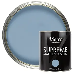 Vintro Luxury Matt Emulsion Blue, Smooth Chalky Finish, Multi Surface Paint - Walls, Ceilings, Wood, Metal - 1L (Morocco)