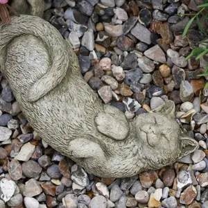 Laying Cat Stone Statue Outdoor Garden Ornament British Made Kitten Sculpture