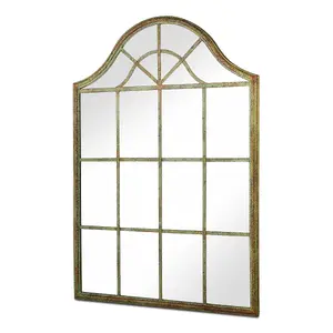 MirrorOutlet Metal Arch shaped Decorative Rustic Green Window Garden Mirror 92 X 63cm