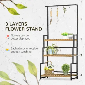 Outsunny 3 Tiered Plant Stand Rack with Hanging Hooks for Indoor Outdoor