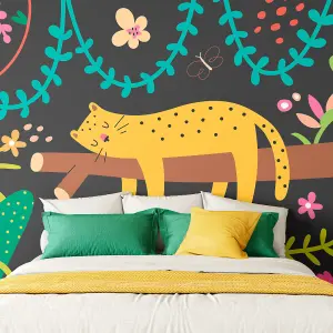 Origin Murals Sleeping Jungle Leopard Black Matt Smooth Paste the Wall 300cm wide x 240cm high