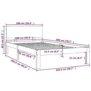 Berkfield Bed Frame Solid Wood Pine 100x200 cm