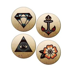 Grindstore Traditional Tattoos 4 Piece Coaster Set Multicoloured (One Size)