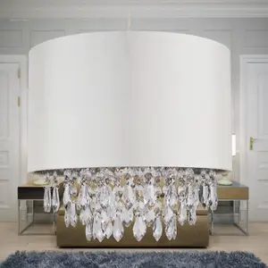 First Choice Lighting 300mm Cream Faux Silk Easy Fit Shade with Chrome Inner and Clear Droplets