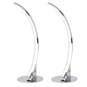 First Choice Lighting Set of 2 Polished Chrome LED Arc Table Lamps