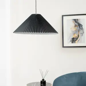 ValueLights Akira Black Hanging Pendant Ceiling Light with Pleated Lampshade - LED Bulb Included