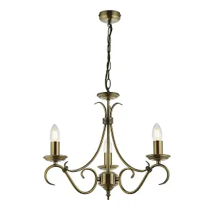 Luminosa Bernice 3 Light Multi Arm Ceiling Pendant Antique Brass, E14