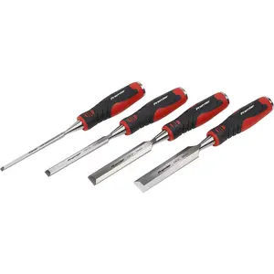 Premium 4 Piece Hammer-Thru Wood Chisel Set with Bevel Edged Blades and Pouch