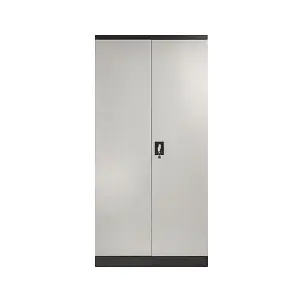 Grey and Black Stainless Steel Filing cabinet with 4 shelves - 2 Door Lockable Filing Cabinet - Tall Metal Office Storage Cupboard