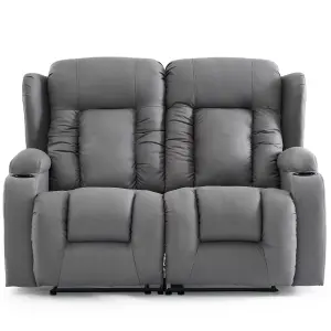 Caesar 2 Seater Grey Technology Fabric Modern Manual Recliner Sofa