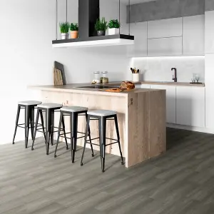 Grey Modern Wood Effect Anti-Slip Vinyl Flooring For Kitchen, Bathroom, 2.5mm Thick Vinyl Sheet-1m(3'3") X 3m(9'9")-3m²