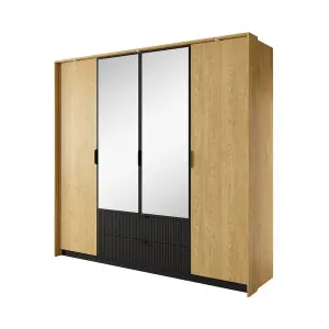 Spacious Oak Baltic & Black Wardrobe H2100mm W2230mm D590mm - Modern Design with Mirrored Doors