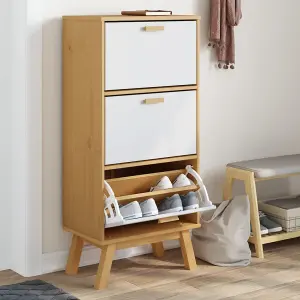 Berkfield Shoe Cabinet OLDEN White and Brown 55x35x120cm Solid Wood Pine