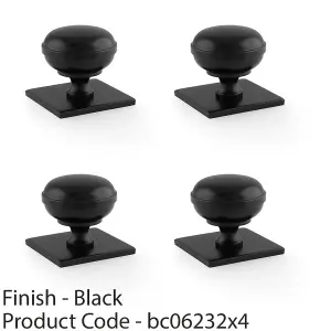 4 PACK - Classic Round Cabinet Door Knob & Matching Backplate - Matt Black 34mm Handle