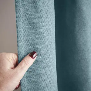 Velvet Chenille Thermal Fleece Lined Pencil Pleat Top Door Curtain 137cm x 213cm Teal