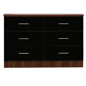 REFLECT XL 6 Drawer Chest of Drawers in Gloss Black Drawer Fronts and Walnut Carcass