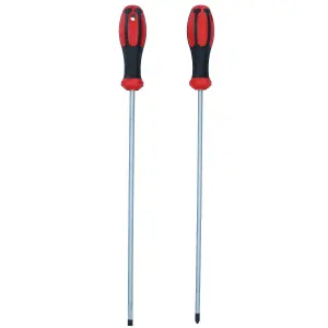 Extra Long reach Screwdrivers Pozi + Flat Headed PZ2 + 6.5mm 400mm Long 2pc