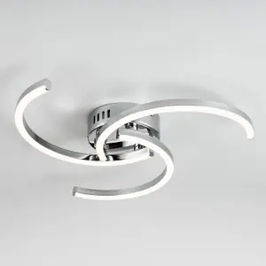 First Choice Lighting Set of 2 Curve Chrome LED Flush Ceiling Lights