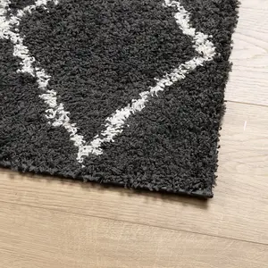 Shaggy Rug PAMPLONA High Pile Modern Black and Cream 80x200 cm