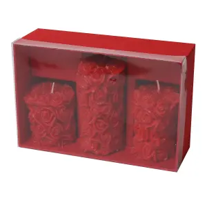 Pillar Candle Set of 3 Red Rose Candles by Laeto Ageless Aromatherapy - FREE DELIVERY INCLUDED