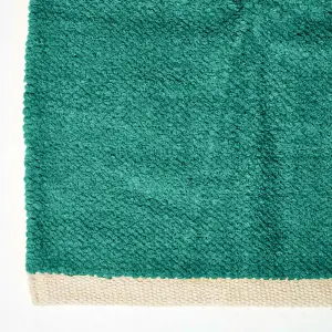 Homescapes Teal Green 100% Cotton Plain Chenille Rug with Natural Trim, 110 x 170 cm