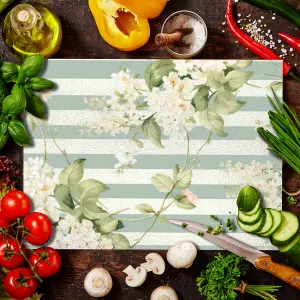 Textured Glass Chopping Board Green Floral Stripe - Large