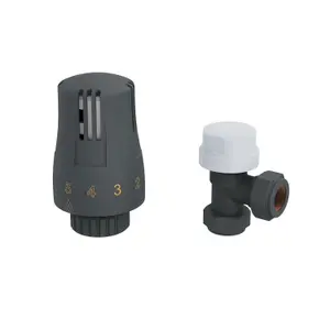 Right Radiators Thermostatic Anthracite TRV & Lockshield Angled Radiator Valves 1/2"x15mm Pack