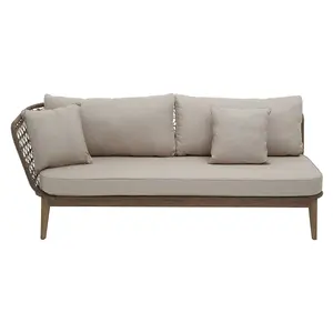 Interiors by Premier Rattan Chaise Lounge, Wooden Airy Chaise Lounge for Living Room, Bedroom, Lounger with Grey Cushioning