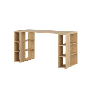 Decortie Colmar Modern Desk with Integrated 6-Shelf Bookshelf Storage Oak Width 140cm