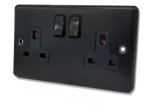 SHPELEC Premium Round Edge Matt Black 13A 2 Gang DP Switched Socket