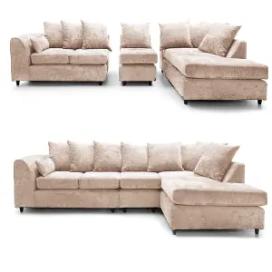 Monaco Chenille Fabric 5 Seater L Shaped Corner Sofa  Beige Right Hand Facing