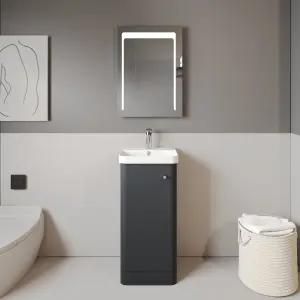 Floor Standing 1 Door Vanity Unit with Ceramic Basin - 400mm - Soft Black