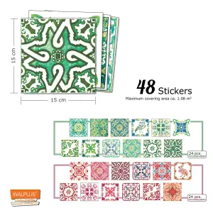 Walplus Green and Red Vintage Combo Mix Tile Stickers