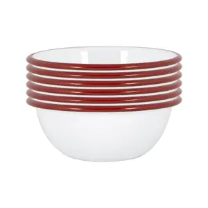 Argon Tableware - White Enamel Bowls - 16cm - Red - Pack of 6