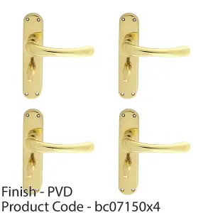 4 PACK - Smooth Rounded Bathroom Latch Door Handle - Polished Brass Lever on Backplate