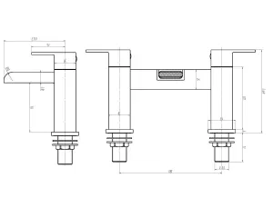 Square Deck Mounted Bath Shower Mixer Tap - Chrome