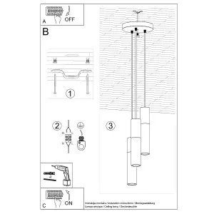 Borgio Concrete & Steel Black 3P Light Classic Pendant Ceiling Light