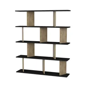 Decorotika 5-tier Grace Bookcase Bookshelf Shelving Unit Display Unit - Black and Oak Pattern