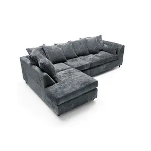 Harriet Crushed Chenille Large Left Facing Corner Sofa in Dark Grey