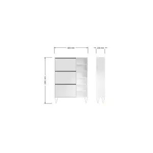 MONACO 3 DRAWER SHOE CABINET IN WHITE