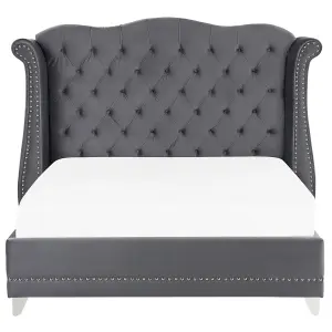 Velvet EU Double Size Bed Grey AYETTE