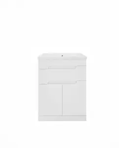 600mm floor standing white bathroom vanity unit with basin and drawers