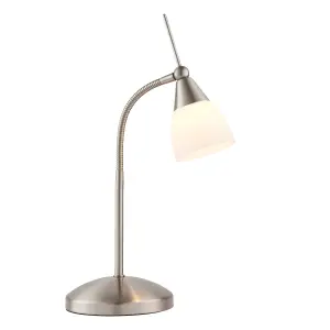 Anson Lighting Bruce Table light finished in Satin chrome plate and white glass