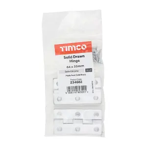 TIMCO Solid Drawn Brass Hinges Satin Chrome - 64 x 35