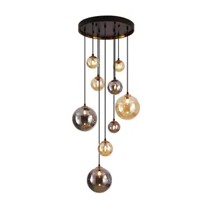 Luminosa Dark 9 Light Cluster Pendant Ceiling Light Black, Brass, 2-Tone Crystal, G9