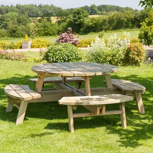 Zest Rose Round Wooden Picnic Table Garden Bench Seat FSC 8 Seater