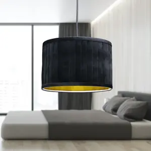 First Choice Lighting Sundance Black Velvet Pleated 30cm Lamp Shade with Gold Inner