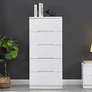 Manhattan Tall High Gloss Chest Of 5 Drawers In White