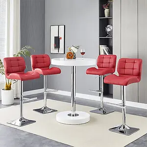 Furniture In Fashion Havana White High Gloss Bar Table With 4 Candid Bordeaux Stools