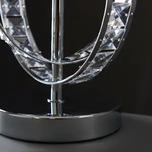 ValueLights Rothwell Chrome Acrylic Jewel Intertwined Double Hoop Table Lamp with Black Shade and LED Bulb